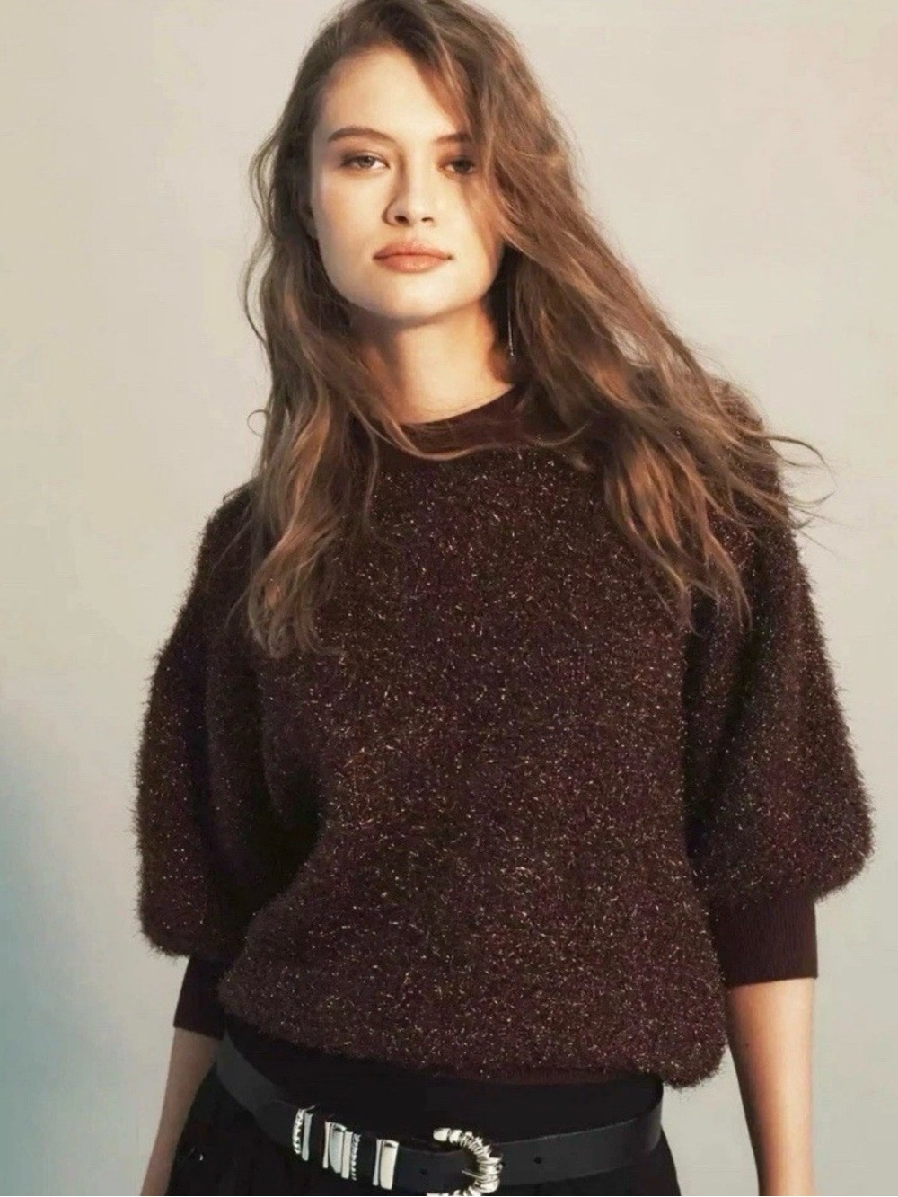 Anthropologie The Violette Short-Sleeve Tinsel Sweater by Maeve Size XXS NWT